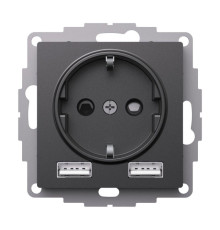 Розетка AtlasDesign 16А с 2-мя заряд. устройствами USB тип A+A 5В/2.4А 2х5В/1.2А механизм базальт SE ATN001430