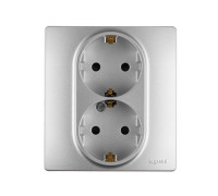 Розетка 2-м СП Etika 16А IP31 250В 2х2P+E с заземл. защ. шторки немецк. стандарт безвинт. клеммы алюм. Leg 672433