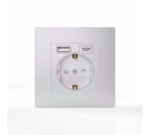 Розетка 1-м СП Pixel с заземл. с 2-мя заряд. устр. USB тип A+C IP20 механизм перламутр. TOKOV ELECTRIC TKE-PX-R1U2AC-C04