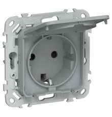 Розетка СП FLITE РСшкр11-1-44-ФлС 16А IP44 с заземл. с защ. шторками и крышкой безвинтовое крепление механизм сер. IEK FI-R16-16-1-44-K03