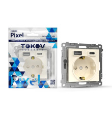 Розетка 1-м СП Pixel с заземл. с 2-мя заряд. устр. USB тип A+C IP20 механизм беж. TOKOV ELECTRIC TKE-PX-R1U2AC-C02