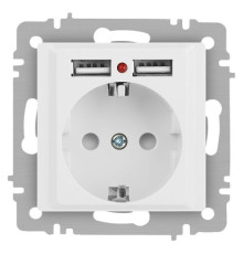 Розетка Accent 6-410-01М P+E Schuko со шторками 16А-250В + 2хUSB IP20 СУ бел. матов. Intro Б0063691