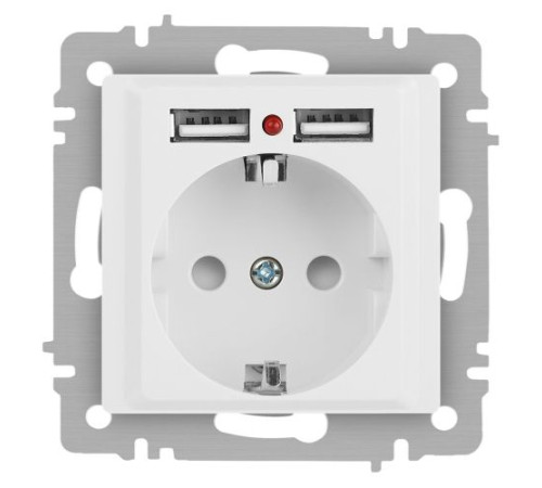 Розетка Accent 6-410-01М P+E Schuko со шторками 16А-250В + 2хUSB IP20 СУ бел. матов. Intro Б0063691