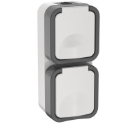 Розетка 2-м ОП TORS 16А IP55 TS232 вертик. с заземл. с крышкой бел. IEK TS-R26-16-55-V-K41
