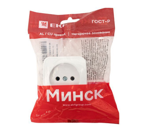 Розетка 1-м ОП Минск 10А IP20 без заземл. бел. Basic EKF EGR10-022-10
