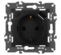 Розетка ЭРА Elegance 14-4108-05 2P+E 16A-250В со шторками с USB type-A+C 5В-3А антрацит Эра Б0067724