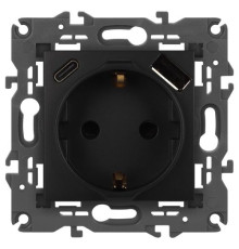 Розетка ЭРА Elegance 14-4108-05 2P+E 16A-250В со шторками с USB type-A+C 5В-3А антрацит Эра Б0067724