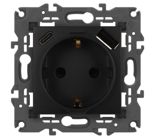 Розетка ЭРА Elegance 14-4108-05 2P+E 16A-250В со шторками с USB type-A+C 5В-3А антрацит Эра Б0067724
