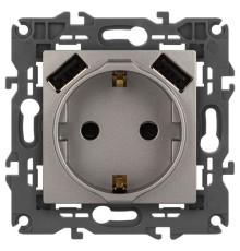 Розетка ЭРА Elegance 14-4109-16 2P+E 16A-250В штор. с 2xUSB 5В-3А титан Эра Б0065775