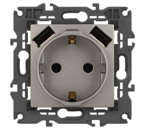 Розетка ЭРА Elegance 14-4109-16 2P+E 16A-250В штор. с 2xUSB 5В-3А титан Эра Б0065775