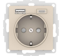 Розетка AtlasDesign 16А с 2-мя заряд. устройствами USB тип A+C 5В/2.4А 2х5В/1.2А механизм беж. SE ATN000232