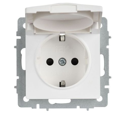 Розетка BRITE РСбш10-3-БрАБ 16А IP20 с заземл. защ. шторки с крышкой механизм арктич. бел. IEK BR-R16-16-K91