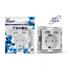 Розетка 1-м СП Pixel с заземл. с 2-мя заряд. устр. USB тип A+A IP20 механизм айс TOKOV ELECTRIC TKE-PX-R1U2A-C34