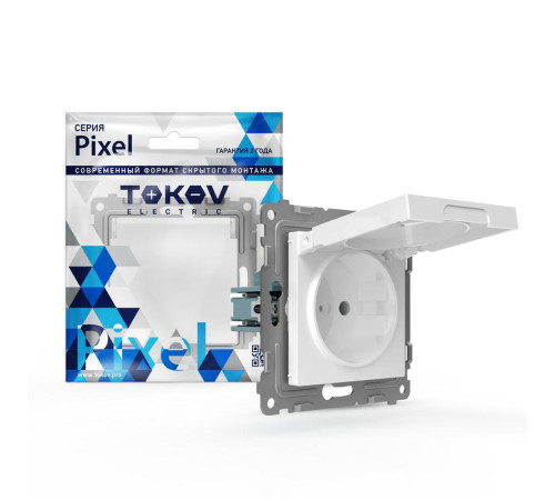 Розетка 1-м СП Pixel IP44 с заземл. с крышкой механизм бел. TOKOV ELECTRIC TKE-PX-R1ZSW1-C01-IP44
