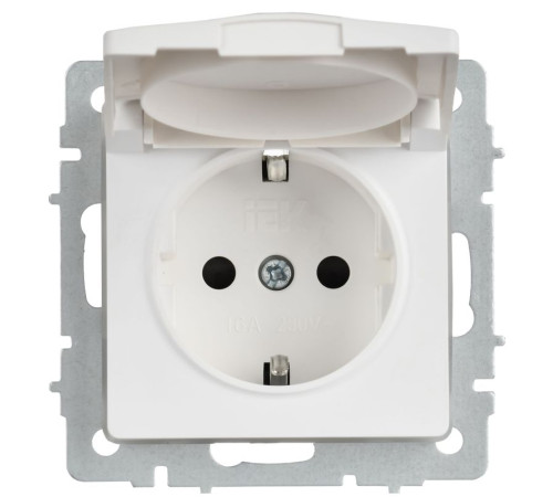 Розетка BRITE РСбш10-3-44-БрАБ 16А IP44 с заземл. защ. шторки с крышкой механизм арктич. бел. IEK BR-R16-16-44-K91