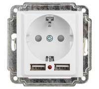 Розетка Intro Accent 6-410-01 P+E Schuko со шторками 16А-250В + 2хUSB IP20 СУ бел. Intro Б0063689