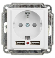 Розетка Intro Accent 6-410-01 P+E Schuko со шторками 16А-250В + 2хUSB IP20 СУ бел. Intro Б0063689