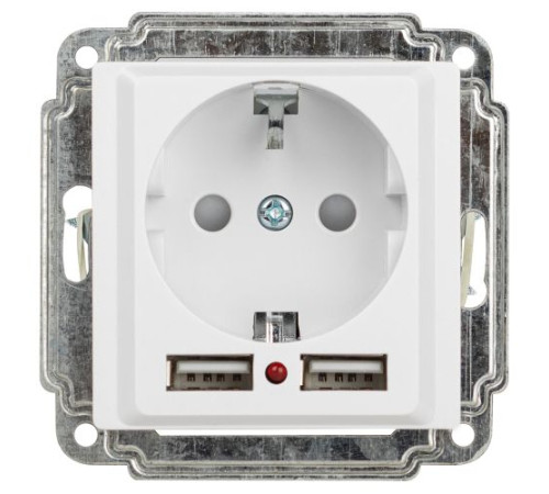 Розетка Intro Accent 6-410-01 P+E Schuko со шторками 16А-250В + 2хUSB IP20 СУ бел. Intro Б0063689