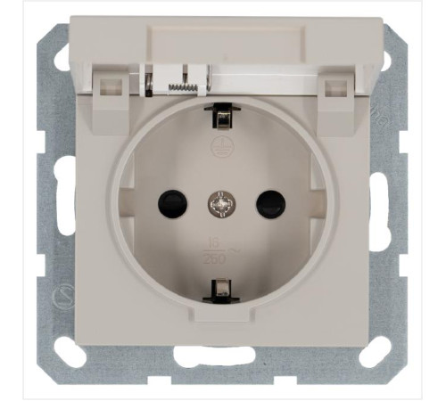 Розетка 1-м Shuko 16А IP20 с заземл. защ. шторки с крышкой механизм тауп Jasmart G5505T