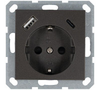 Розетка Shuko 16А с заземл. защ. шторки с 2-мя заряд. устройствами USB тип A+C 25Вт механизм мокко Jasmart G5501USB-25Z
