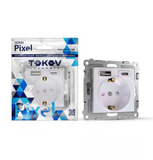 Розетка 1-м СП Pixel с заземл. с 2-мя заряд. устр. USB тип A+C IP20 механизм перламутр. TOKOV ELECTRIC TKE-PX-R1U2AC-C04