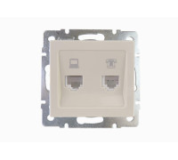 Розетка компьютерная + телефонная 2-м СП Rain RJ45 + RJ11 16А IP20 механизм крем. LEZARD 703-0388-143