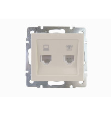 Розетка компьютерная + телефонная 2-м СП Rain RJ45 + RJ11 16А IP20 механизм крем. LEZARD 703-0388-143