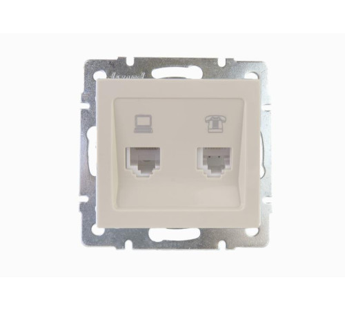 Розетка компьютерная + телефонная 2-м СП Rain RJ45 + RJ11 16А IP20 механизм крем. LEZARD 703-0388-143
