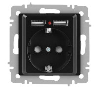 Розетка Accent 6-410-05 P+E Schuko со шторками 16А-250В + 2хUSB IP20 СУ антрацит Intro Б0063698