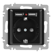 Розетка Accent 6-410-05 P+E Schuko со шторками 16А-250В + 2хUSB IP20 СУ антрацит Intro Б0063698
