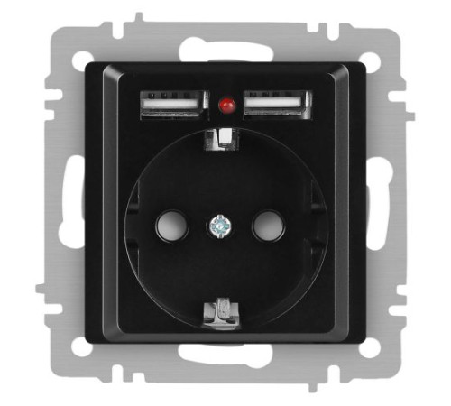 Розетка Accent 6-410-05 P+E Schuko со шторками 16А-250В + 2хUSB IP20 СУ антрацит Intro Б0063698