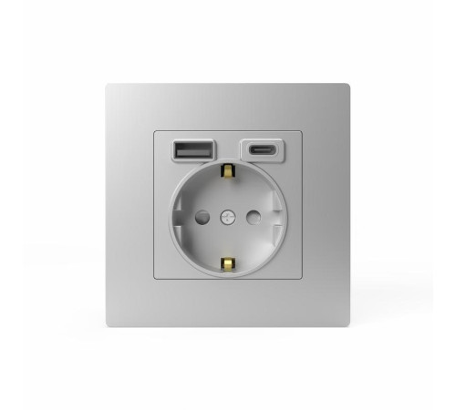 Розетка 1-м СП Pixel с заземл. с 2-мя заряд. устр. USB тип A+C IP20 механизм алюм. TOKOV ELECTRIC TKE-PX-R1U2AC-C03
