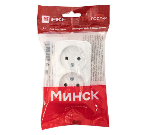 Розетка 2-м ОП Минск 10А IP20 без заземл. бел. Basic EKF EGR10-102-10