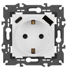 Розетка ЭРА Elegance 14-4108-01М 2P+E 16A-250В со шторками с USB type-A+C 5В-3А матов. бел. Эра Б0067710