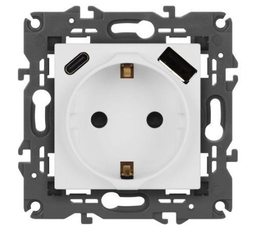Розетка ЭРА Elegance 14-4108-01М 2P+E 16A-250В со шторками с USB type-A+C 5В-3А матов. бел. Эра Б0067710