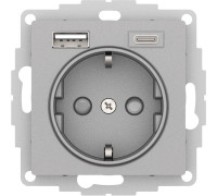 Розетка AtlasDesign 16А с 2-мя заряд. устройствами USB тип A+C 5В/2.4А 2х5В/1.2А механизм алюм. SE ATN000332