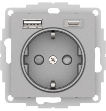 Розетка AtlasDesign 16А с 2-мя заряд. устройствами USB тип A+C 5В/2.4А 2х5В/1.2А механизм алюм. SE ATN000332