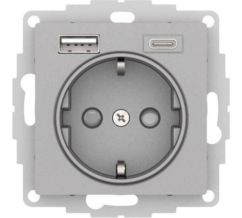 Розетка AtlasDesign 16А с 2-мя заряд. устройствами USB тип A+C 5В/2.4А 2х5В/1.2А механизм алюм. SE ATN000332