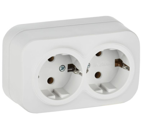 Розетка 2-м ОП GLORY РС22-3-ХБм 16А с заземл. без защ. шторок бел. матов. IEK ERH21-K01M-16
