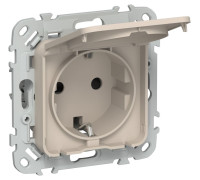 Розетка СП FLITE РСшкр11-1-44-ФлЛ 16А IP44 с заземл. с защ. шторками и крышкой безвинтовое крепление механизм льняной IEK FI-R16-16-1-44-K88