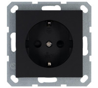 Розетка 1-м Shuko 16А IP20 с заземл. защ. шторки механизм черн. матов. soft touch Jasmart G5501PB
