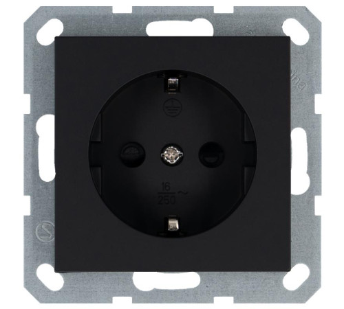 Розетка 1-м Shuko 16А IP20 с заземл. защ. шторки механизм черн. матов. soft touch Jasmart G5501PB