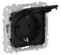 Розетка СП FLITE РСшкр11-1-44-ФлЧ 16А IP44 с заземл. с защ. шторками и крышкой безвинтовое крепление механизм черн. IEK FI-R16-16-1-44-K02