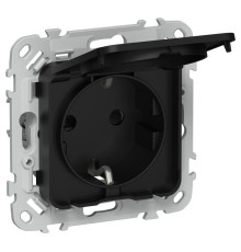 Розетка СП FLITE РСшкр11-1-44-ФлЧ 16А IP44 с заземл. с защ. шторками и крышкой безвинтовое крепление механизм черн. IEK FI-R16-16-1-44-K02