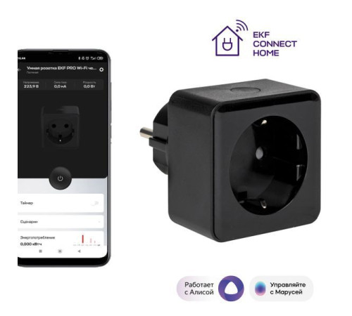 Розетка умная Wi-Fi PRO 1-м 16А IP20 черн. Connect EKF RCS-2-WF