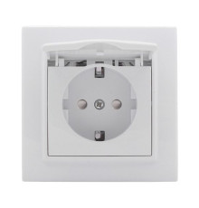 Розетка 1-м СП Минск 16А IP20 с заземл. защ. шторки с крышкой бел. Basic EKF ERR16-029-100