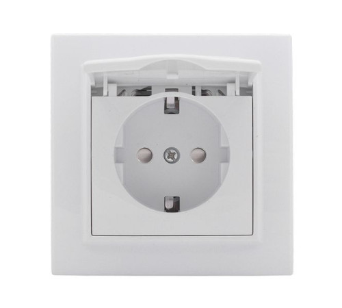 Розетка 1-м СП Минск 16А IP20 с заземл. защ. шторки с крышкой бел. Basic EKF ERR16-029-100