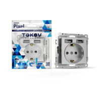 Розетка 1-м СП Pixel с заземл. с 2-мя заряд. устр. USB тип A+A механизм алюм. TOKOV ELECTRIC TKE-PX-R1U2A-C03