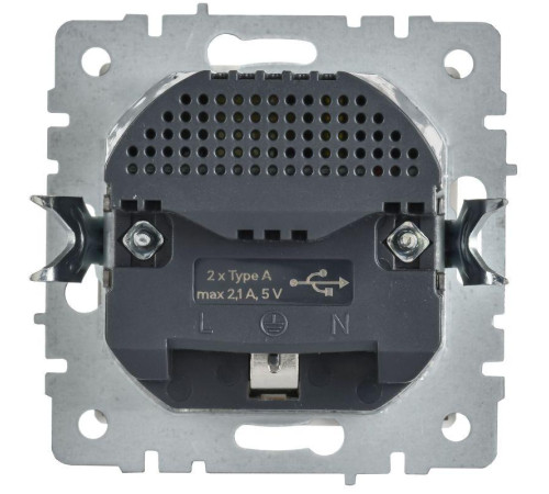Розетка BRITE РЮш10-1-БрАБ 16А с USB A+A 2.1А с заземл. защ. шторки механизм арктич. бел. IEK BR-R14-16-U21-D21-K91