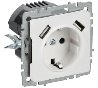 Розетка BRITE РЮш10-1-БрАБ 16А с USB A+A 2.1А с заземл. защ. шторки механизм арктич. бел. IEK BR-R14-16-U21-D21-K91
